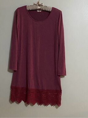 Women's Burgundy Dress with Crochet Hem